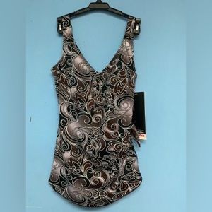 10 D NWT Roxanne brown paisley sarong swimsuit E62010